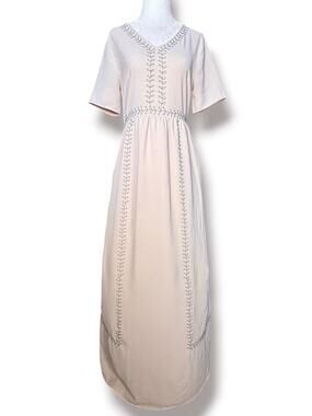 Piper & Scoot Embroidered Maxi Dress Botanical Beige Cottage Prairie Modest Boho